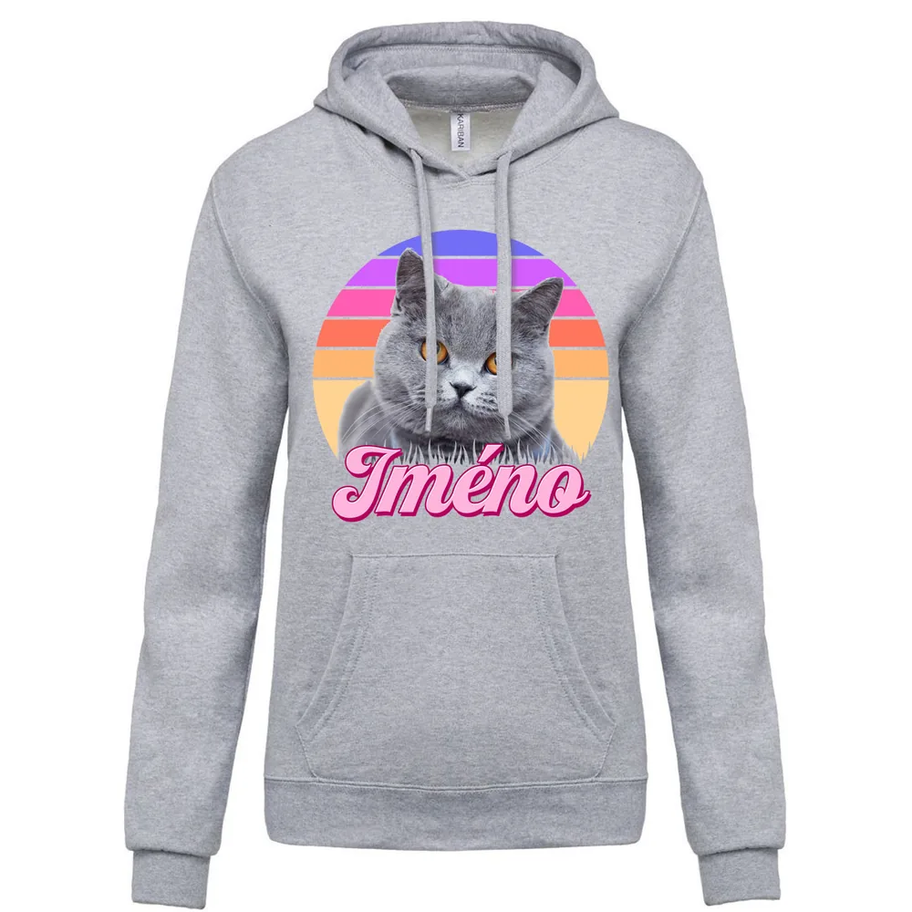 DÃ¡mskÃ¡ mikina Retrowave koÄka — SvÄ›tle Å¡edÃ½ melÃ­r