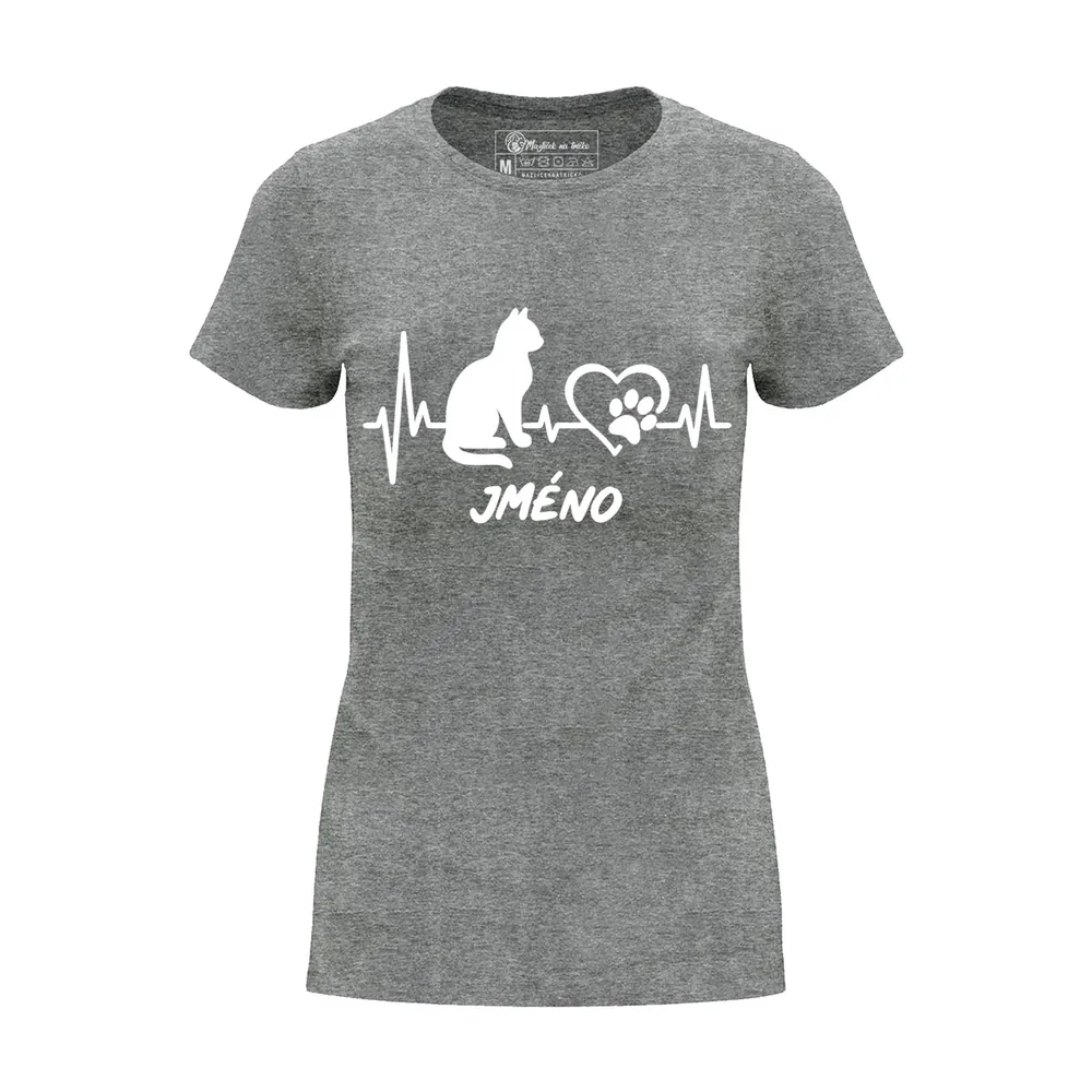 DÃ¡mskÃ© triÄko Cat Heartbeat — Å edÃ½ melÃ­r