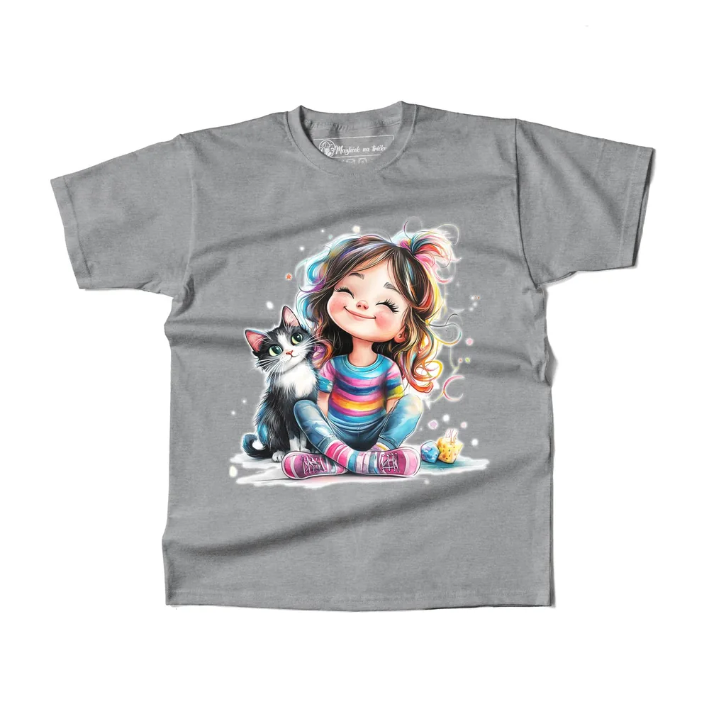 DÄ›tskÃ© triÄko Girl With Cat — Å edÃ½ melÃ­r