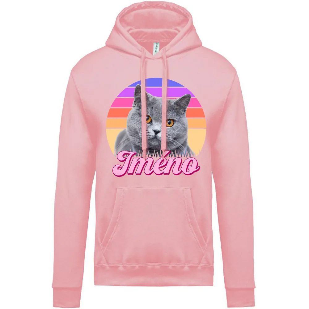 DÃ¡mskÃ¡ mikina Retrowave koÄka — SvÄ›tle rÅ¯Å¾ovÃ¡