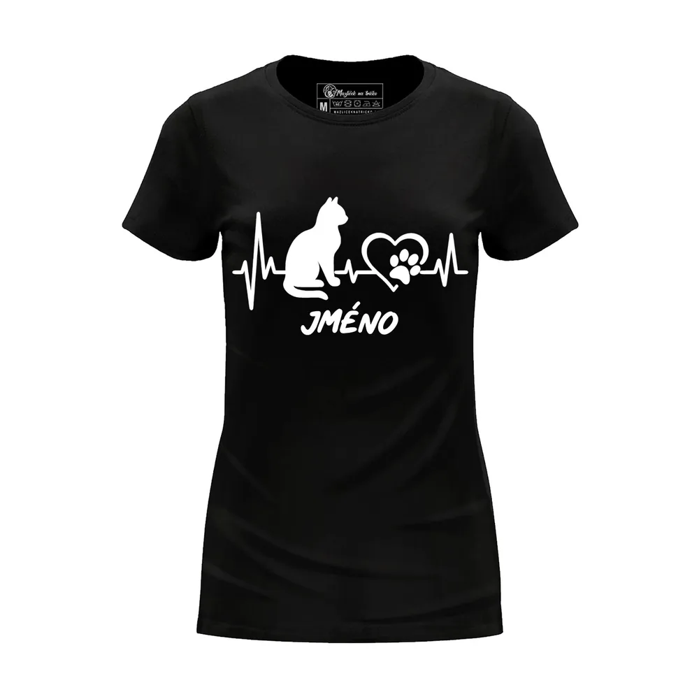 DÃ¡mskÃ© triÄko Cat Heartbeat — ÄŒernÃ¡