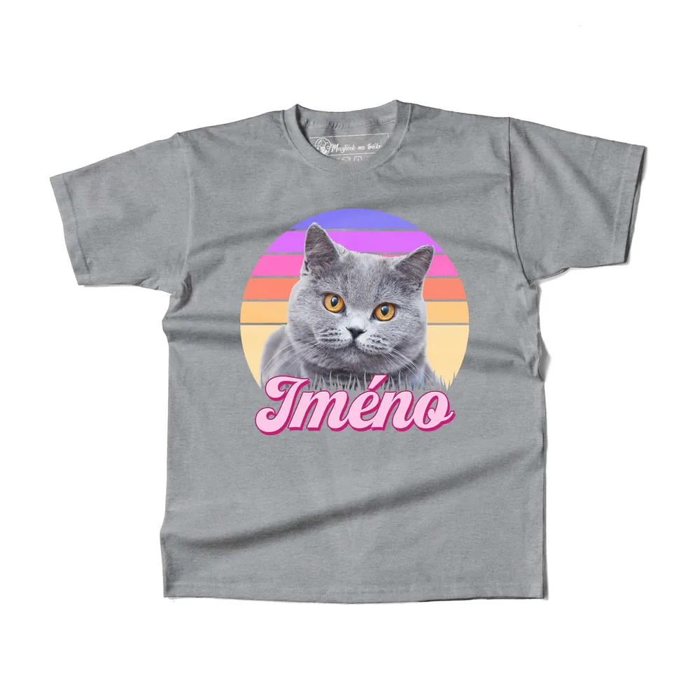 PÃ¡nskÃ© triÄko Retrowave koÄka — Å edÃ½ melÃ­r